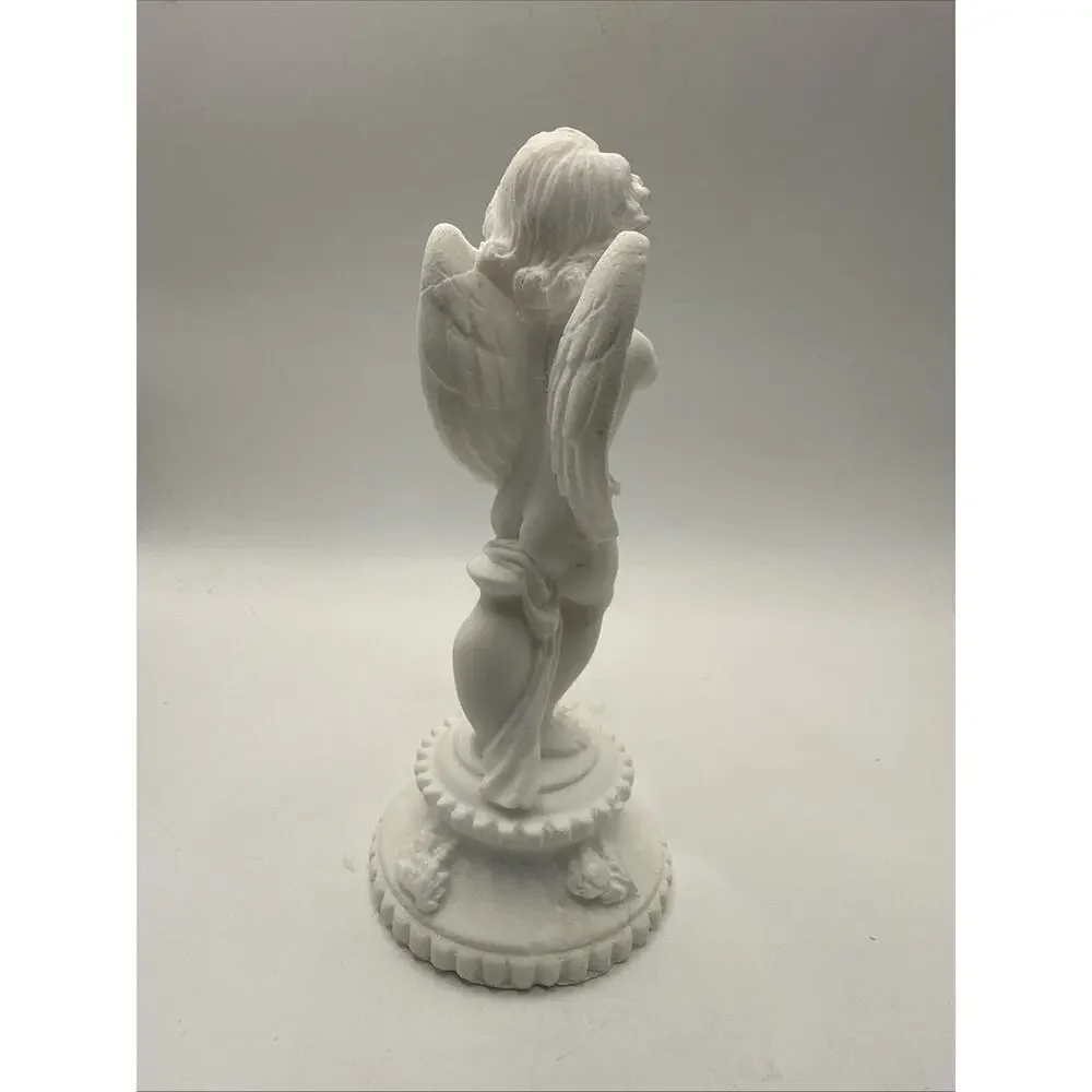 Vintage White Bisque Porcelain Cherub Angel Playing Lyre Harp Figurine *